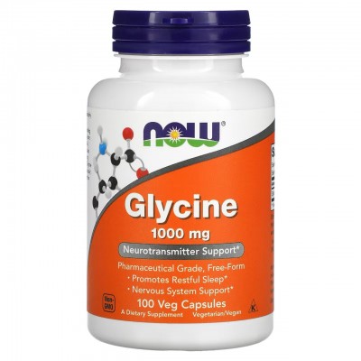 NOW foods Glycine 1000 mg Глицин 100 растительных капсул
