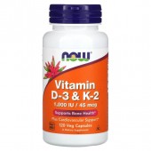 NOW foods Vitamin D-3&K-2 1,000 IU 120 капсул