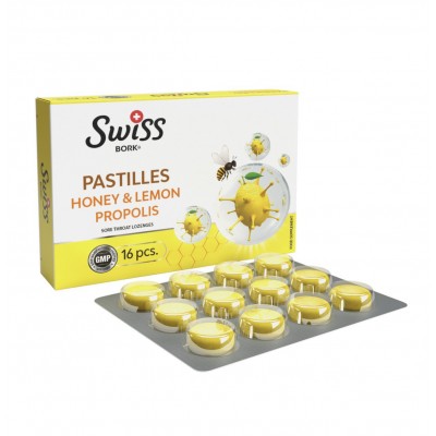 Swiss BORK  PASTILLES Пастилки для рассасывания с медом, лимоном и прополисом